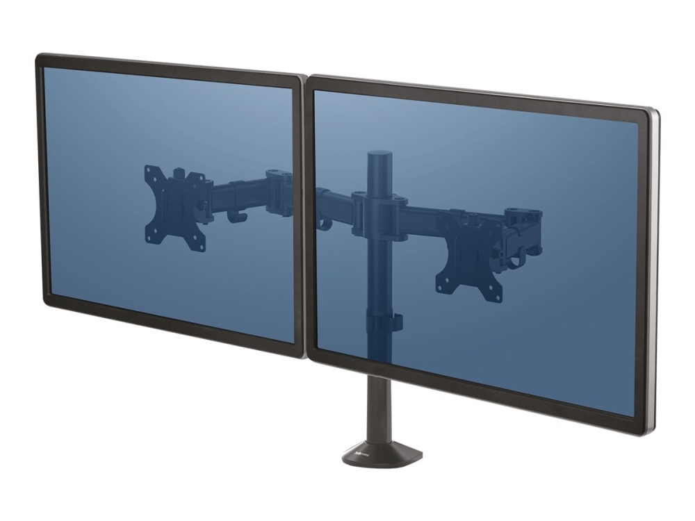 Reflex Dual Monitor Arm   Monteringssæt   Justerbar Arm   For 2 Skærme   Metal   Sort, Ral 9017   Skærmstørrelse: Op Til 27"   Skrivebordsmo Fellowes